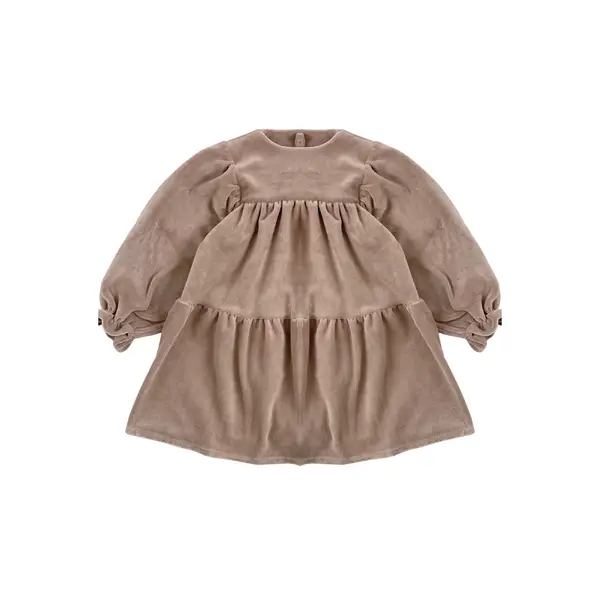 WELUROWA SUKIENKA Z KORONKOWYM KOŁNIERZEM - BEŻOWA